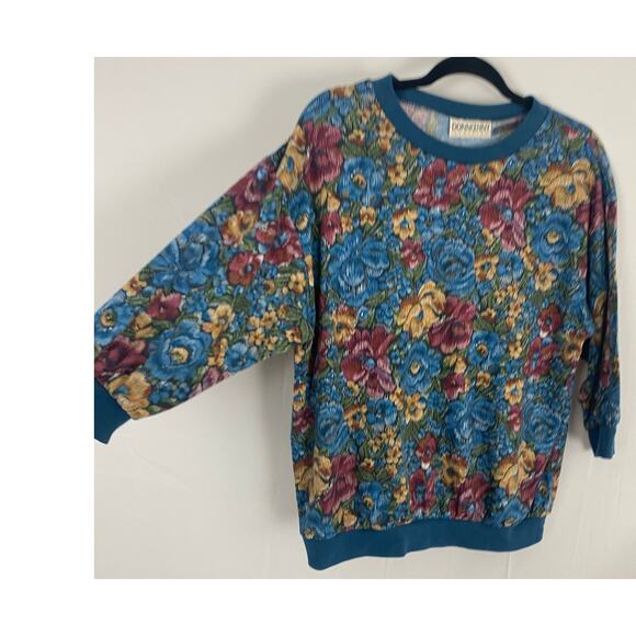 Donnkenny Vintage Floral Pullover Women’s Sweatshirt Retro Pattern 90s Inspired - Picture 1 of 7